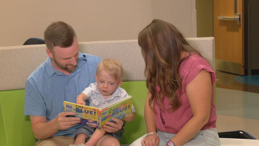 Hudson Hogue with parents, Jarrod and Jessica-Norton Children's Hospital 6-19-23