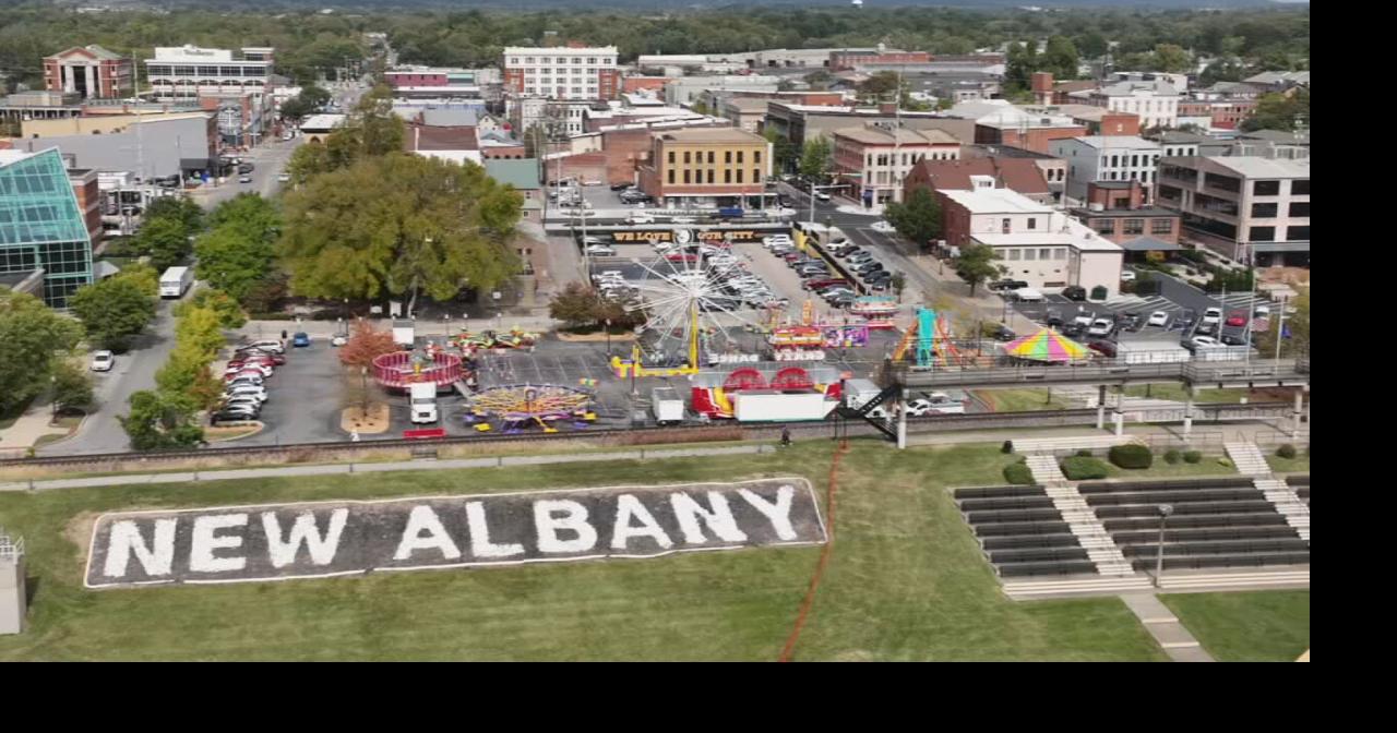 Downtown New AlbanyHarvest rideswaterfront aerial