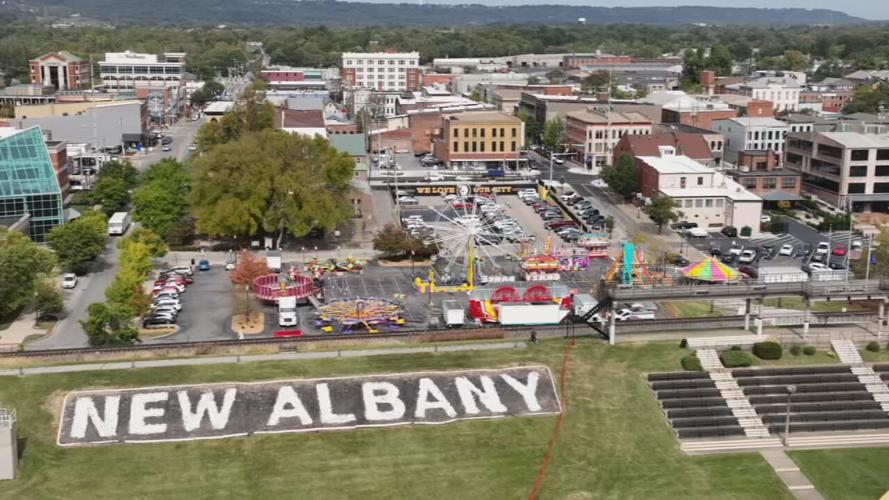Downtown New Albany-Harvest Homecoming rides-waterfront aerial