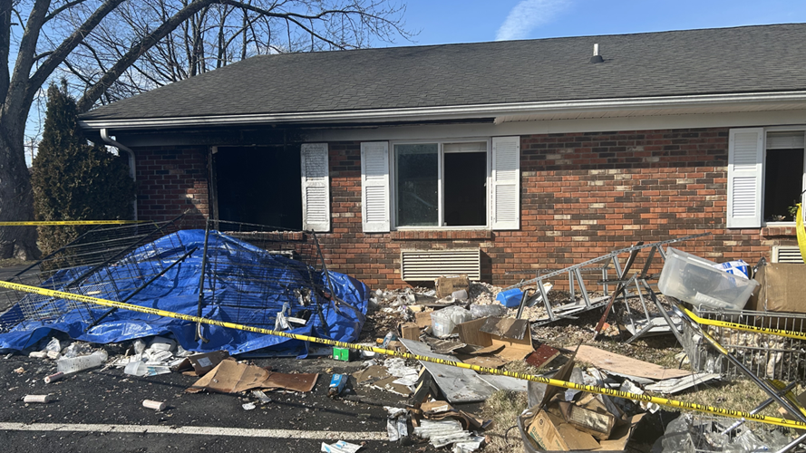 Debris outside Landmark of Bardstown after fire