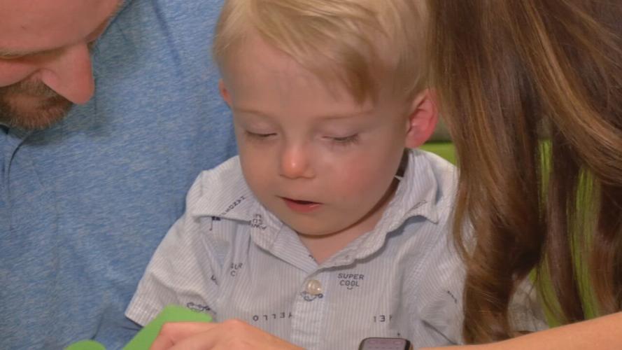 Hudson Hogue with parents, Jarrod and Jessica-Norton Children's Hospital 6-19-23