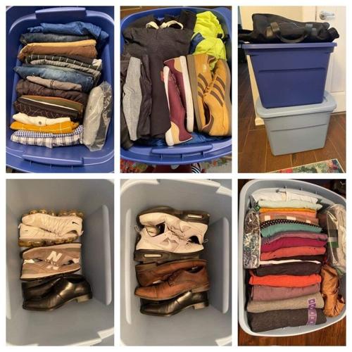 'Clothe The West' organized bins of donated clothes and shoes.jpg