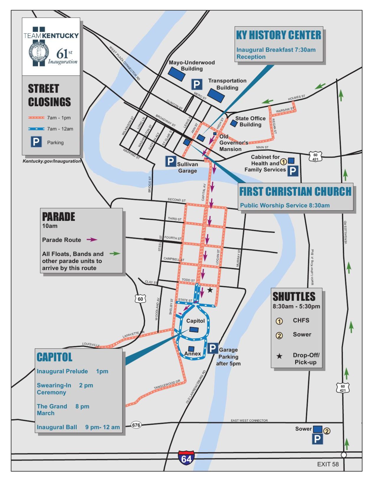 Parade route for Inauguration of Gov. Andy Beshear