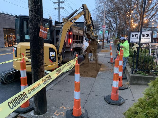 Lay dirt inside tree wells on sidewalk near Bardstown and Longest