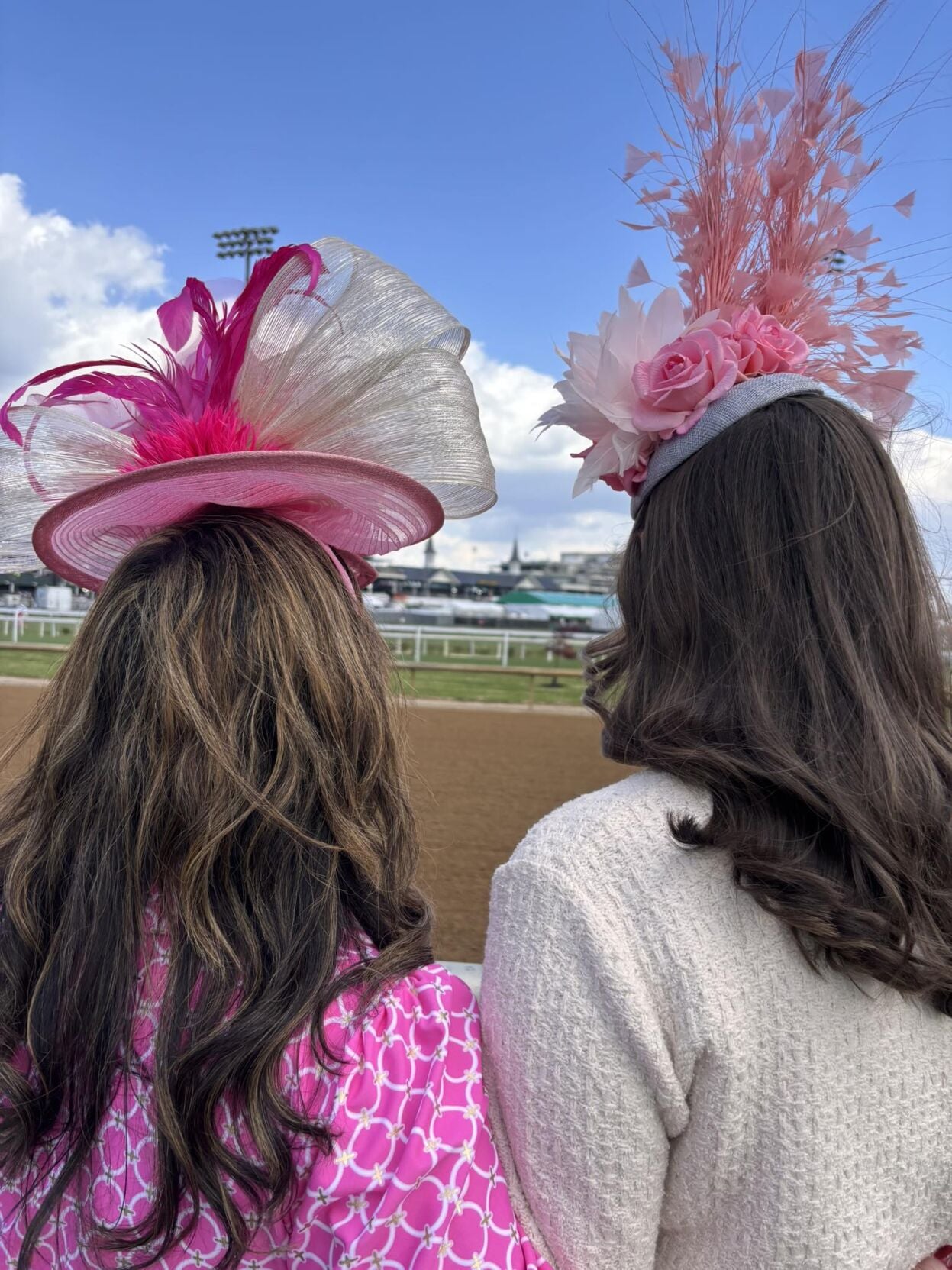 Val and Hayden fascinators at Oaks 5-1-26