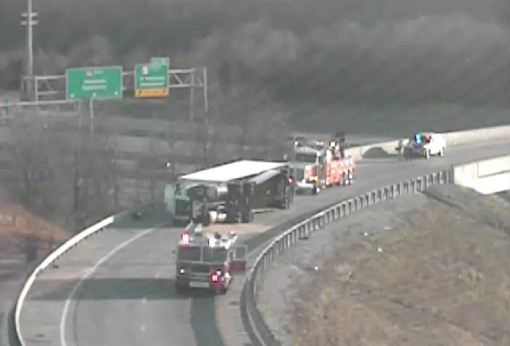 overturned semi i64 west to i264 west