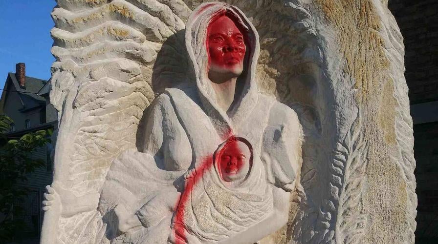 Statue of Lucy Higgs Nichols vandalized, July 3, 2020