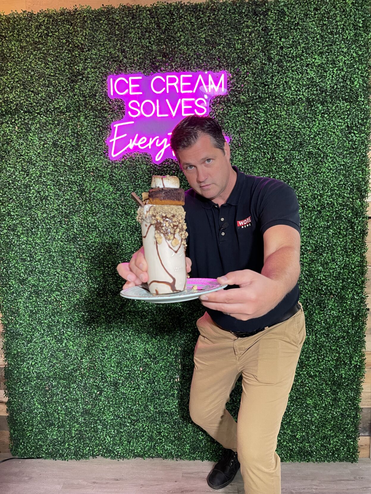 Keith Kaiser shows off his milkshake