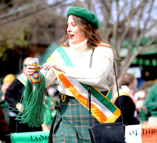 Woman with Irish garnet at parade