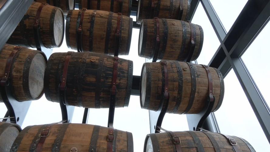 Bourbon warehouse aging barrels