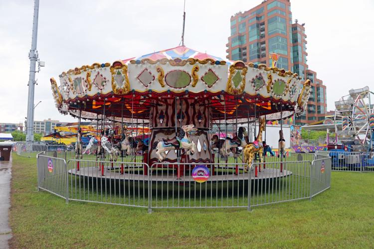 Crews set up booths along the Ohio River one day before Thunder Over Louisville 2023