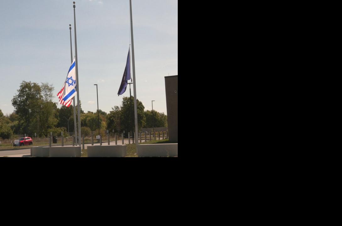 Flags at half-staff at Jewish Community Center 10-10-23
