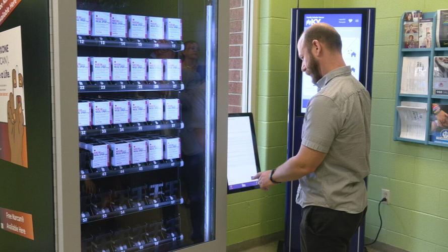 Narcan dispensing machine in lobby at Louisville Metro Corrections