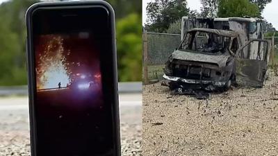 Officers pull patient and paramedic from ambulance seconds before explosion