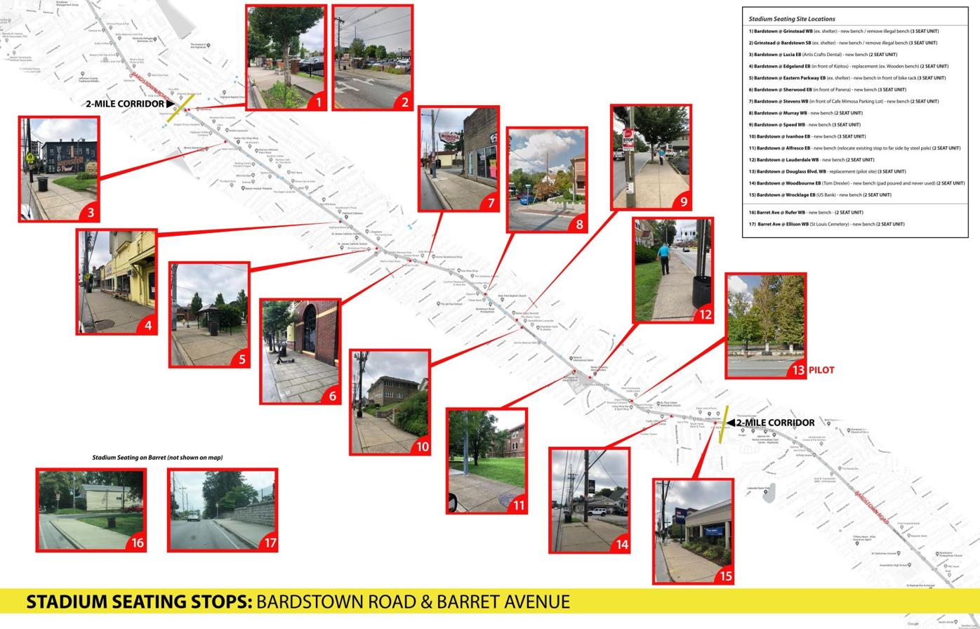 Map of where stadium seats are planned on Bardstown Road