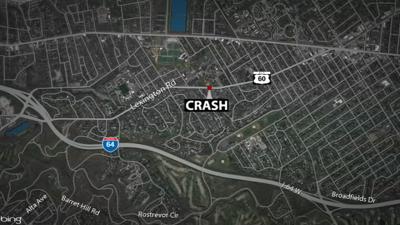 Map showing crash on Lexington Road at Penwood Road