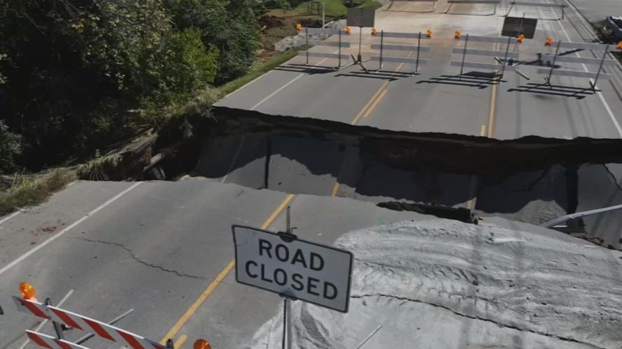 Plantside Drive in Jeffersontown collapsed - Drone photo 10-9-25