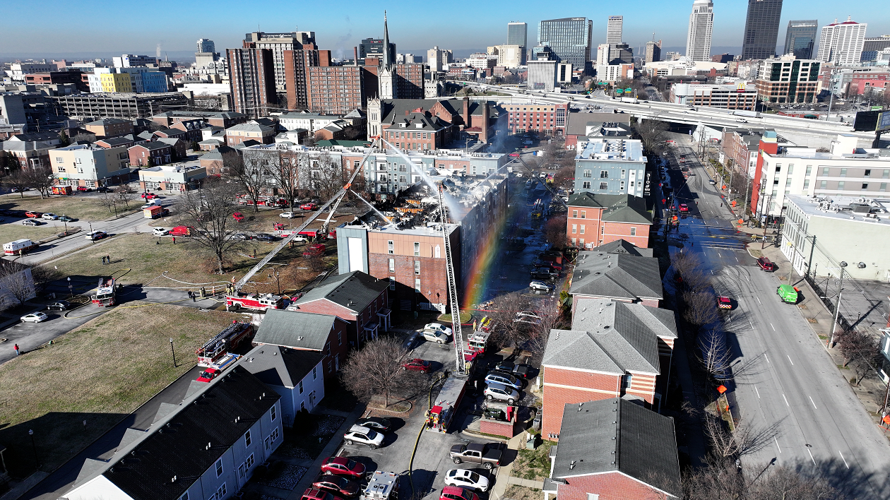 Aerial shot of apartment at 310Nulu apartments in Louisville's Phoenix Hill neighborhood
