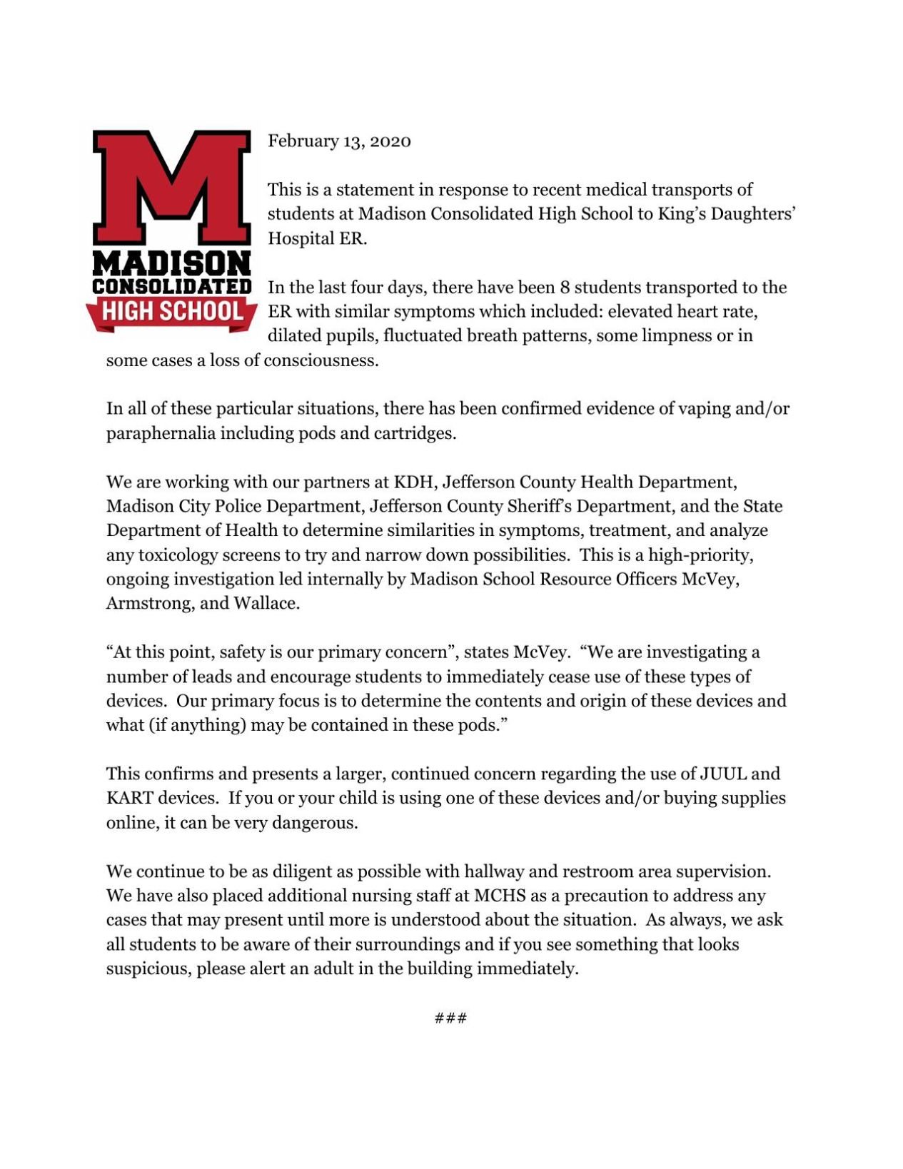 Madison Vaping Letter