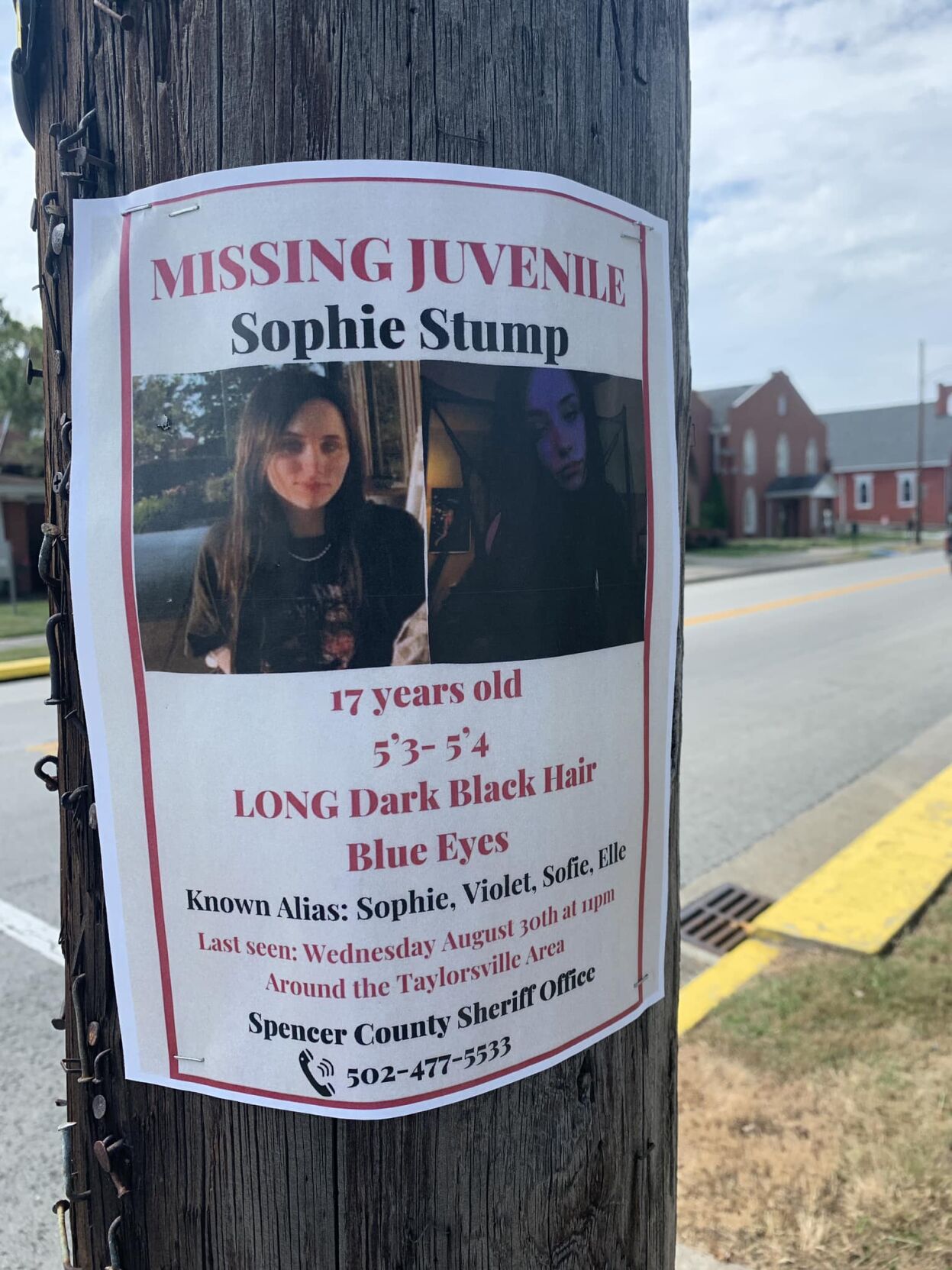 Sophie Stump missing person's flyer