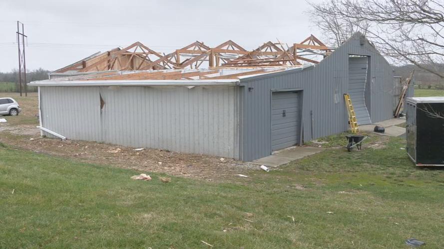 Tornado damage to barn in Hardin Co., off St. John Road