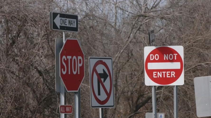 One-way sign at Spring Street in New Albany, Indiana