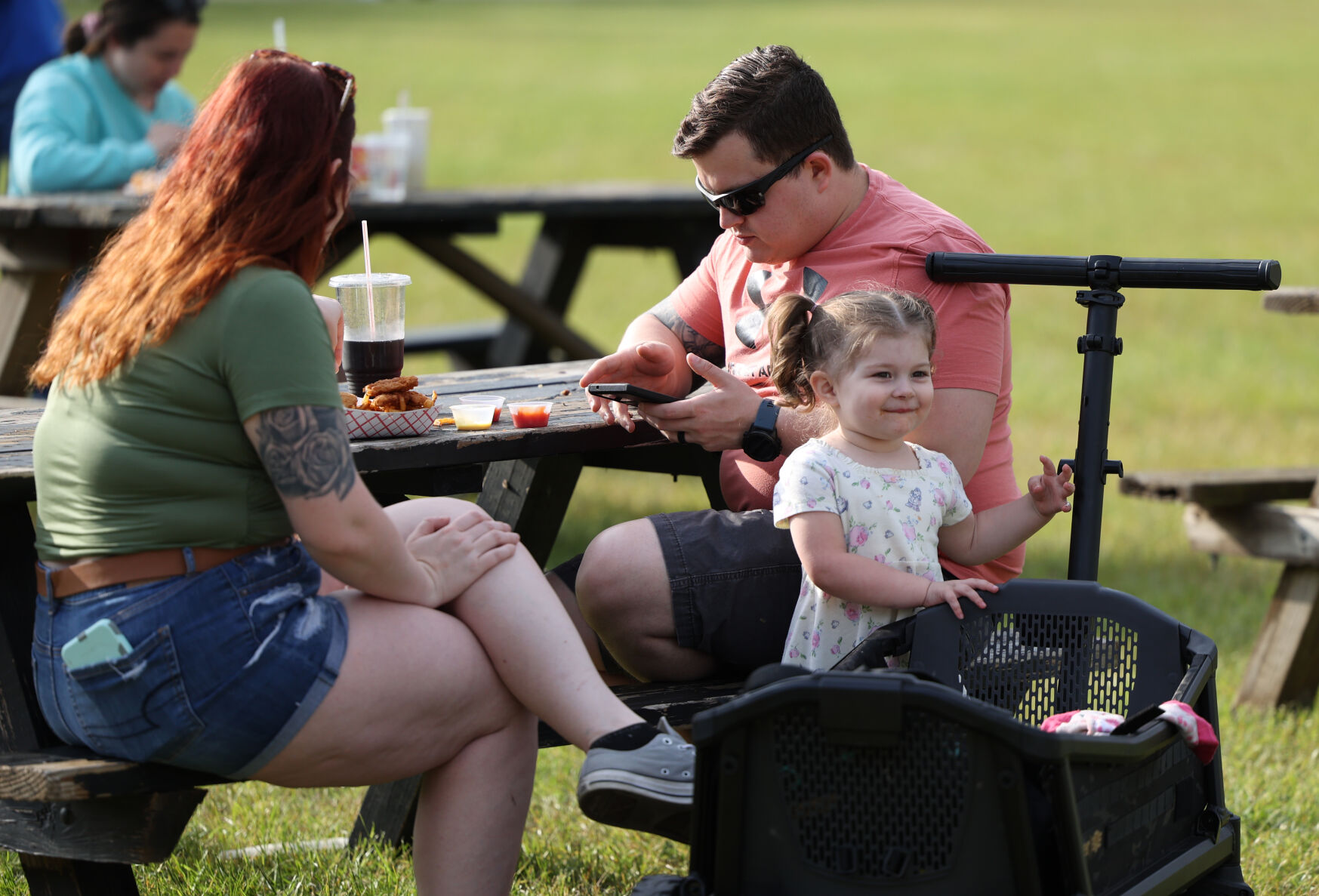 People eating food at the Chow Wagon