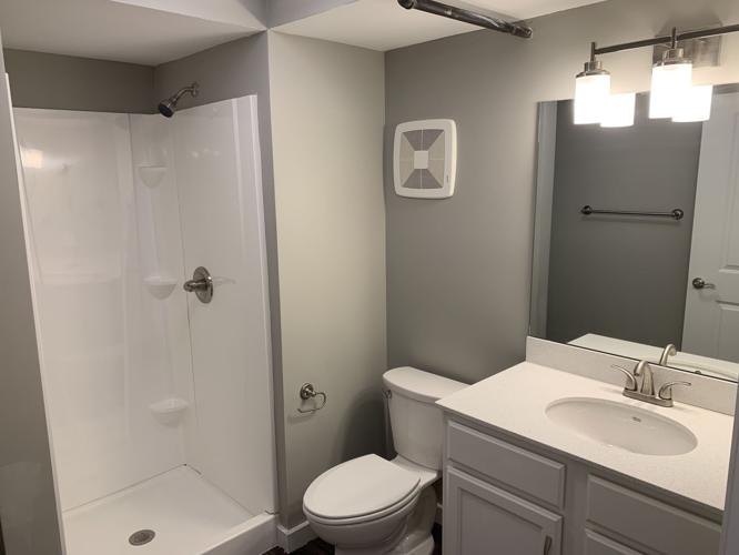 A bathroom inside the Clarksville Lofts