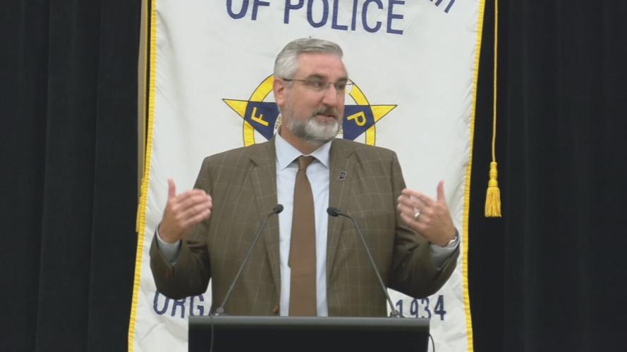 Indiana Gov. Eric Holcomb appears at 86th annual Fraternal Order of Police state conference in Indiana