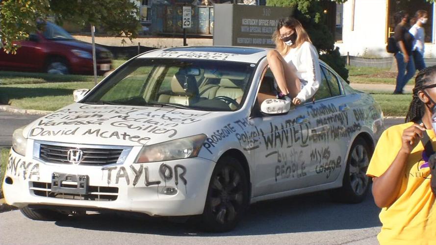 Car at rally outside AG Daniel Cameron's office in Louisville 9/18/20