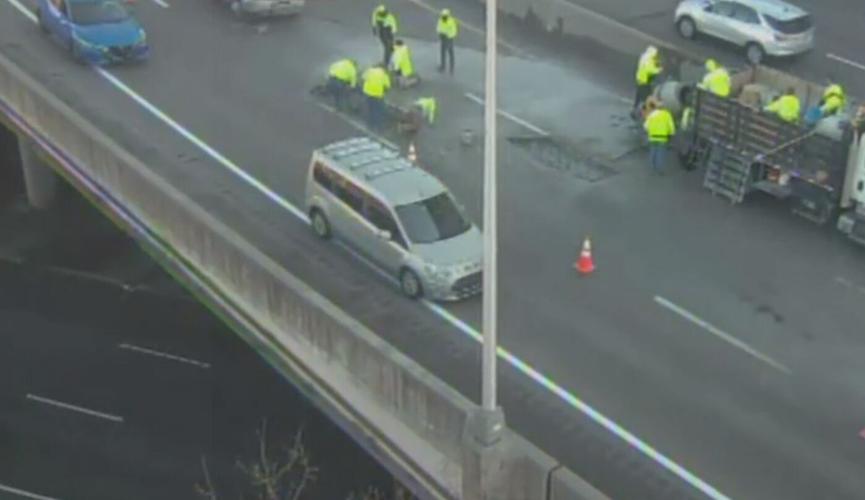 Pothole repair on I-65S near hospital curve