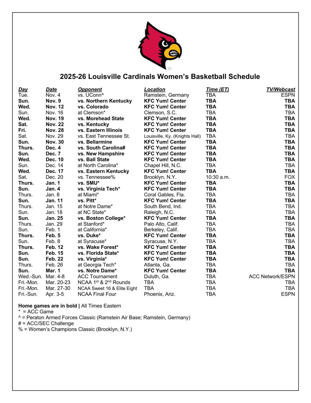 Full women's basketball schedule