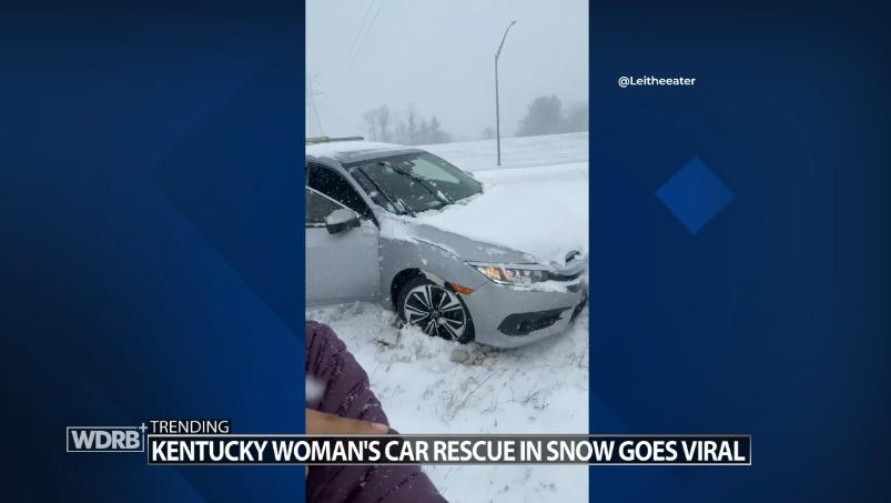 Good Samaratin helps Kentucky woman after car stuck in snow, video goes viral