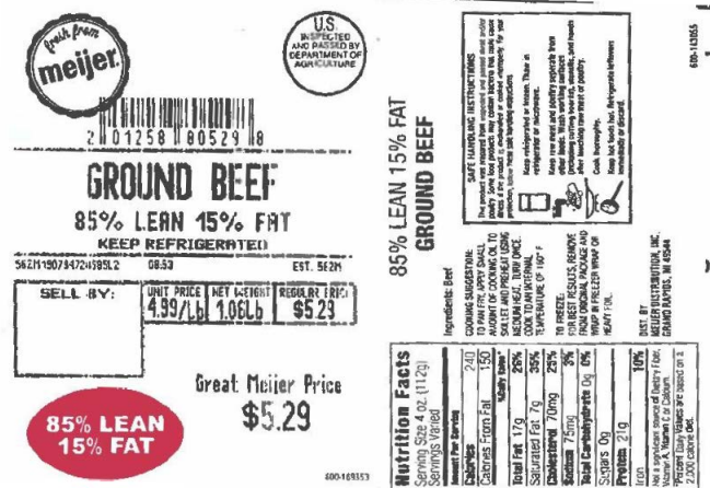 Meijer Ground Beef Recall - 85-15