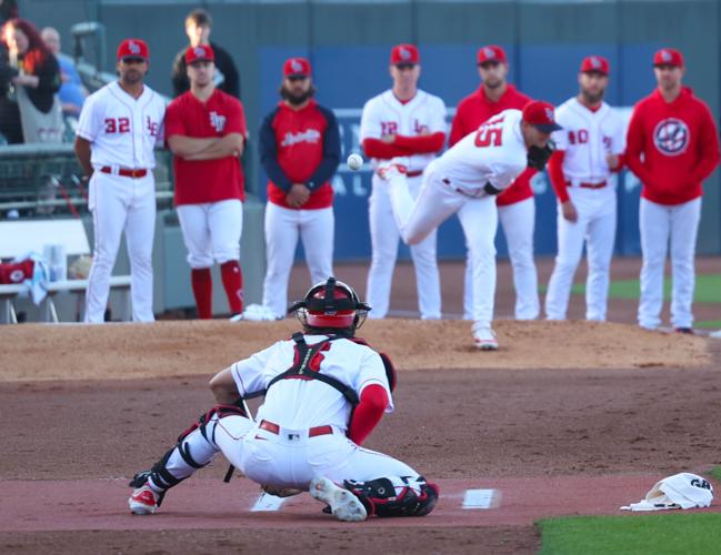 Pitcher warms up in Bats bullpen.JPG