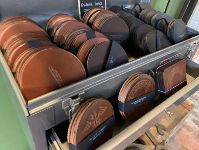 Leather goods from Dead Sled Leather Company (coasters)
