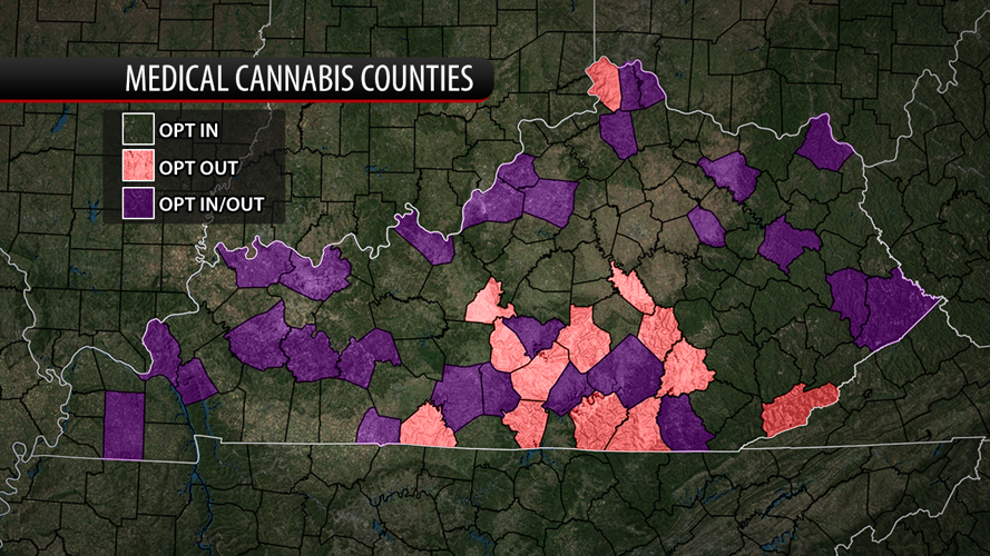 Kentucky medical cannabis opt in/out map - 10.17.24