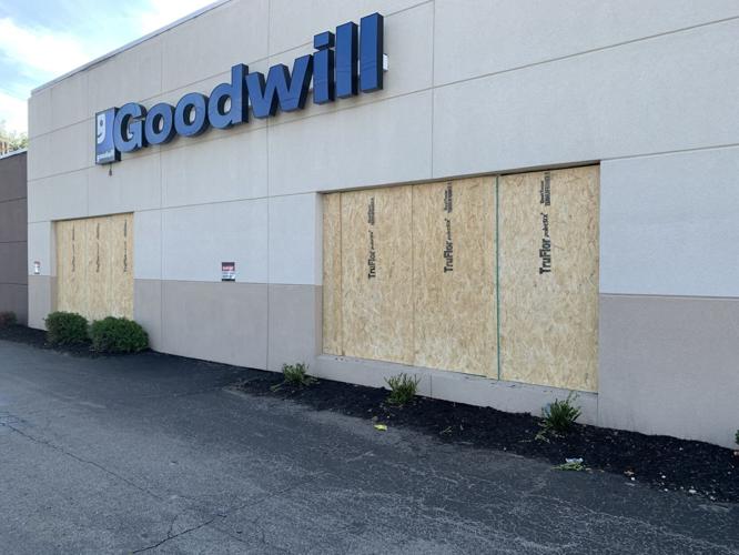 Goodwill on Dixie Highway in Louisville boarded up after a fire Sept. 11, 2023