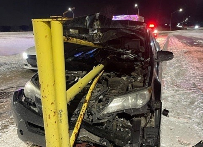 I-65 Crash in northern Indiana, Pole through car