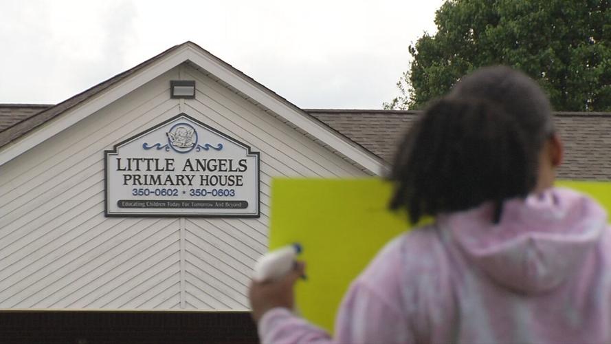 Protesters gather outside Little Angels Primary House