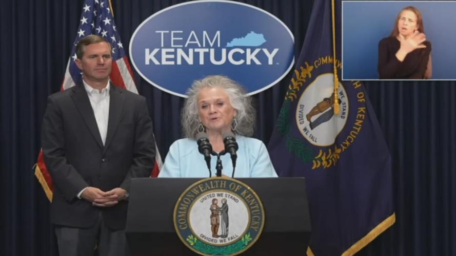 Gov. Beshear near Mayfield Mayor Kathy O'Nan