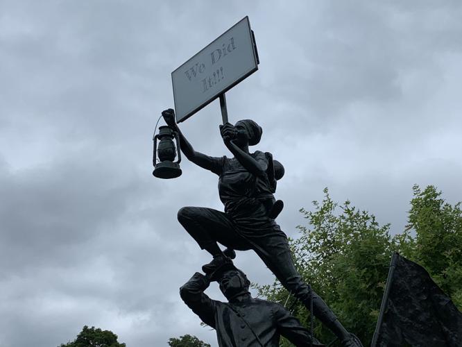 'Blank Slate: Hope for a New America' sculpture by African artist Kwame Akoto-Bamfo
