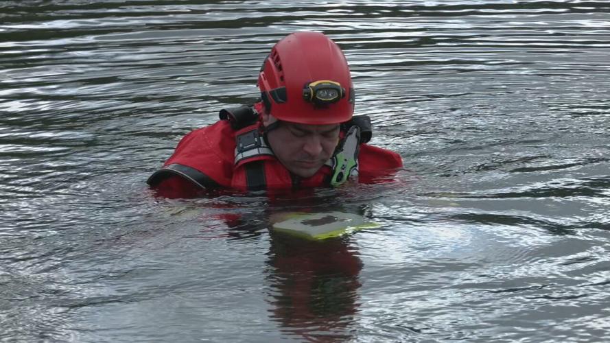 Clark County Emergency Management led first responders on day of training on a hand-held sonar device at Deam Lake in Borden, Indiana. (WDRB Image) Jan. 4, 2024