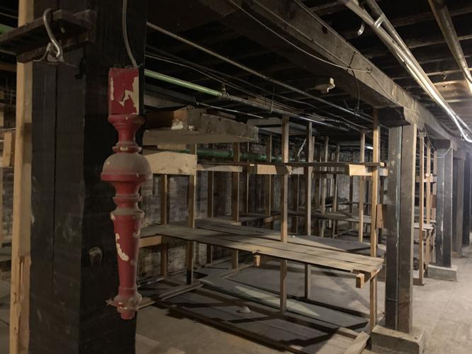 Red lights in the basement of 121 W. Main St.