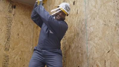 Gilbert Corsey in the Smash Time rage room