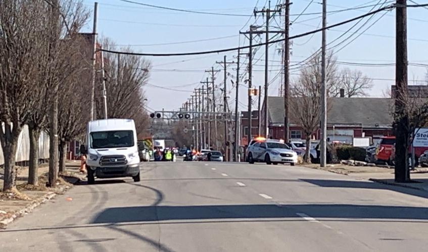 Perimeter around scene of Feb. 14, 2022 shots fired run in area of Butchertown Market.