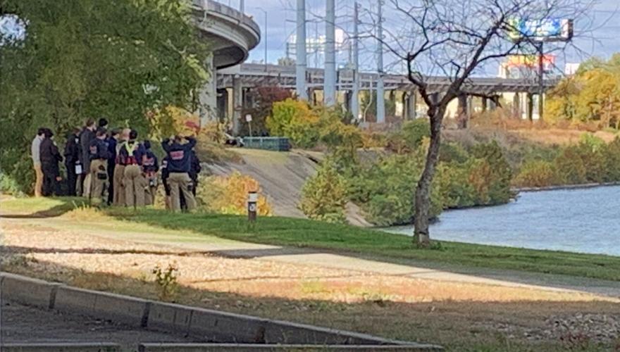 Investigators gather on scene where body spotted in Ohio River on Oct. 18, 2022