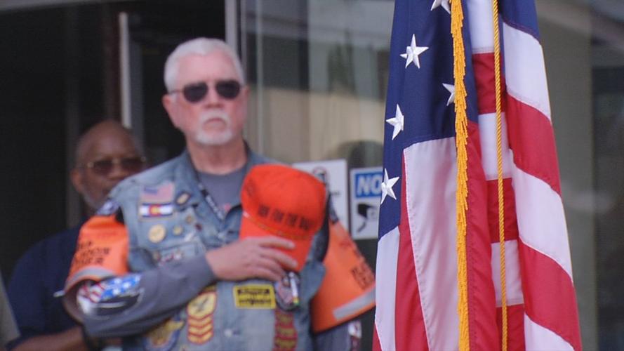 Run for Wall 2019 - Vet near Flag at VA