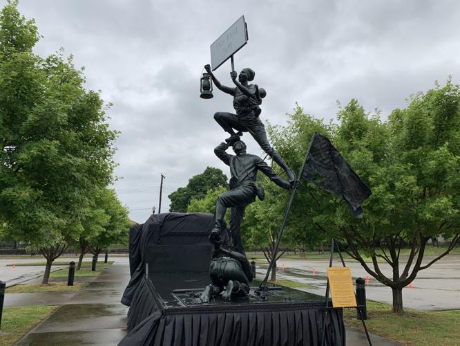 'Blank Slate: Hope for a New America' sculpture by African artist Kwame Akoto-Bamfo