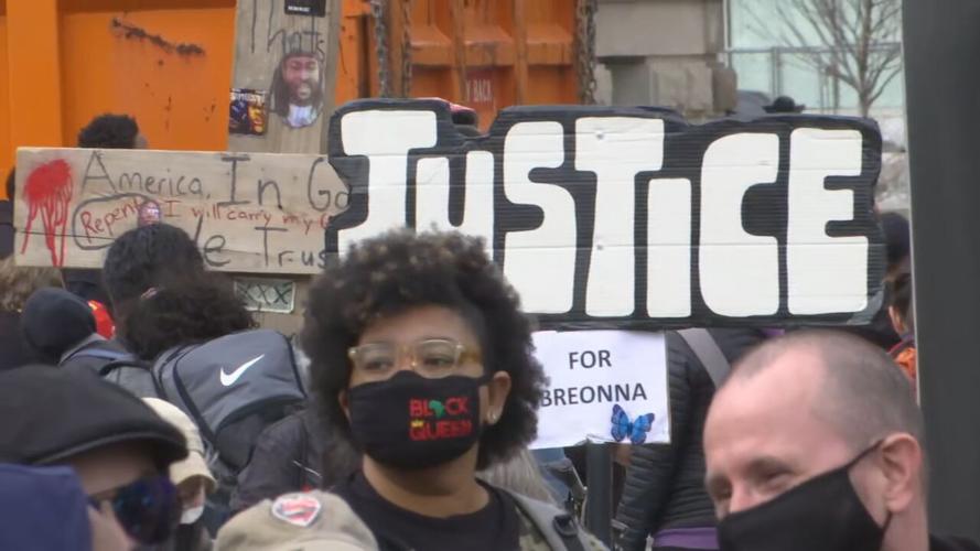 Protesters march through Louisville, Ky., on Saturday, March 13, 2021